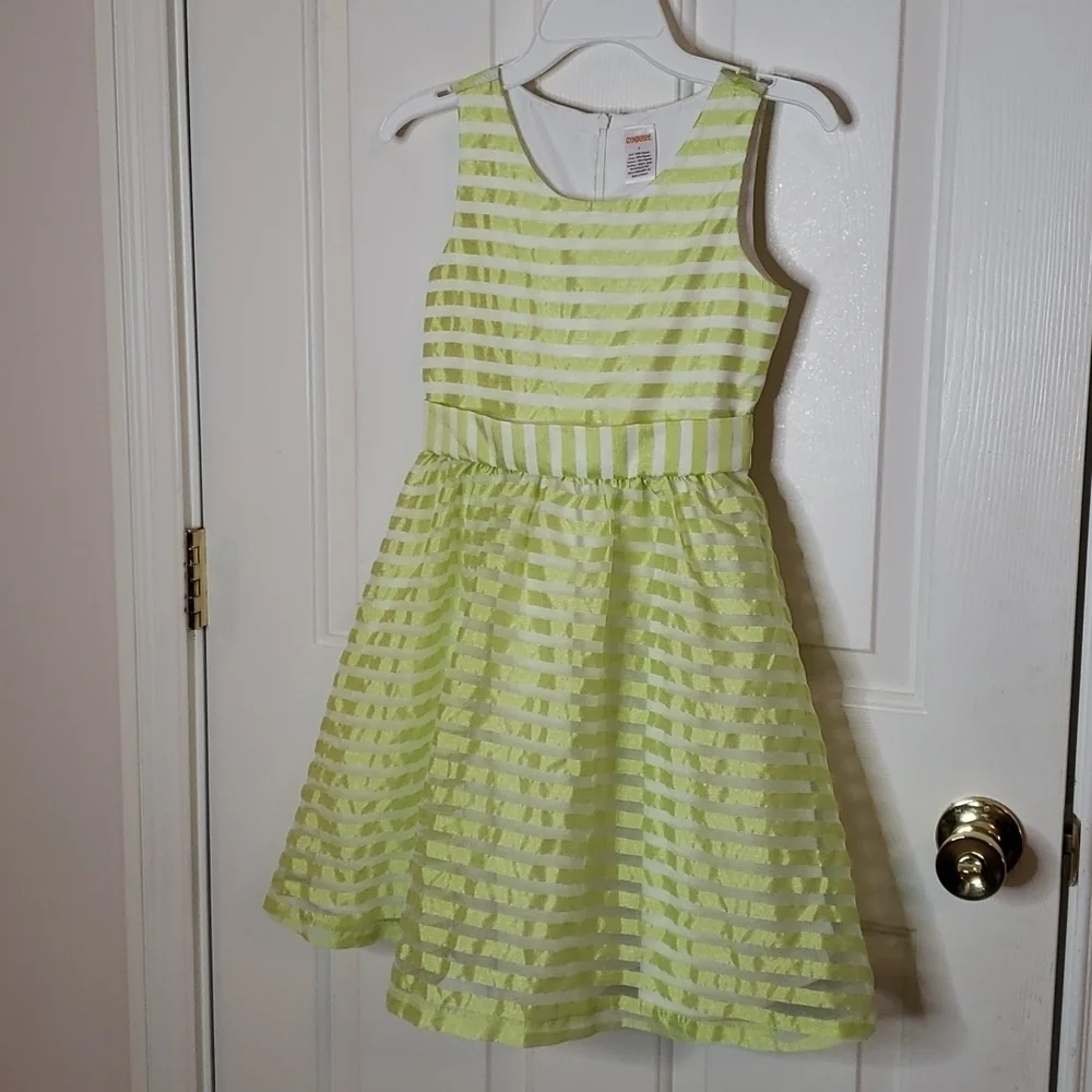 GYMBOREE lawn party green striped dress size 7